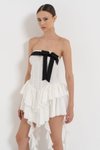 Off White Straplez Mini Fırfır Detaylı Elbise