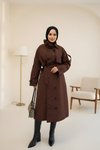 Stand-Collar Belted Trench Coat - Dark Brown