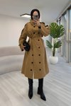 Stand-Collar Belt-Detail Trench Coat - Camel