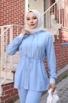 Bebe Mavisi Tesettür Ribana Detaylı İkili Takım