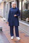 Lacivert Tesettür İkili Cep Detaylı Takım