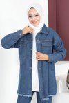 Mavi Püskül Detaylı Tesettür Kot Ceket