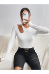 Beyaz Fitilli Uzun Kollu Kaşkorse Cut Out Bluz
