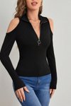 Siyah Kaşkorse Body Omuzları Açık Fermuarlı Bluz
