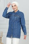 Denim Buttoned Modest Jacket - Light Blue