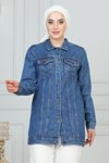Açık Mavi Düğmeli Kot Tesettür Ceket