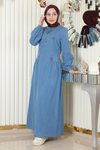 Açık Mavi Kot Fermuar Detaylı Tesettür Elbise