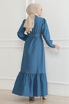 Açık Mavi Kot Fırfır Detaylı Tesettür Elbise