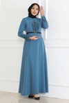 Bebe Mavisi Tesettür Kemer Detaylı Elbise