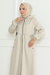Bej Fermuarlı Armalı Trençkot