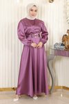 Gül Kurusu Saten Kemerli Tesettür Abiye Elbise