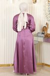 Gül Kurusu Saten Kemerli Tesettür Abiye Elbise