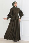 Haki Puantiyeli Kemerli Tesettür Elbise