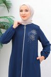 İndigo Şifon Ferace Fermuarlı Tesettür Abiye Elbise