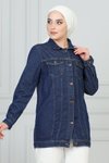 Koyu Mavi Düğmeli Kot Tesettür Ceket