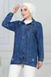 Mavi Kot Lazer Detaylı Tesettür Ceket