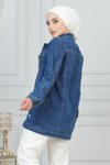 Mavi Kot Lazer Detaylı Tesettür Ceket