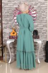Mint Şifon Tesettür Dantel Detaylı Abiye Elbise
