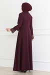 Mürdüm Tesettür Dantel Detaylı Elbise