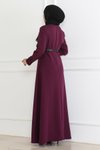 Mürdüm Tesettür Kemer Detaylı Elbise