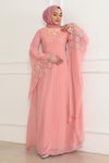 Pudra Tesettür Dantel Detaylı Abiye Elbise