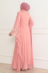 Pudra Tesettür Dantel Detaylı Abiye Elbise