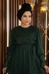 Simli Şifon Zümrüt Taş Detaylı Tesettür Abiye Elbise