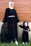 Siyah Dantelli Anne Tesettür Elbise