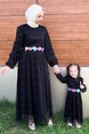 Siyah Dantelli Anne Tesettür Elbise