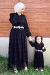 Siyah Dantelli Anne Tesettür Elbise