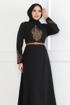 Siyah Kemer Detaylı Tesettür Elbise
