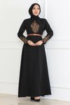 Siyah Kemer Detaylı Tesettür Elbise