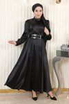 Siyah Saten Drapeli Tesettür Abiye Elbise