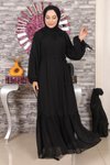 Siyah Şifon Dantel Detaylı Tesettür Abiye Elbise