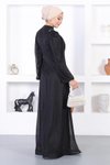 Siyah Simli Dantelli İncili Tesettür Abiye Elbise
