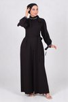 Siyah Tulum İnci Detaylı Tesettür Abiye Elbise