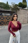 Bordo Basic Kruvaze Yaka Dalgıç Crop Top