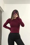 Basic Crew Neck Thumb Hole Blouse - Burgundy