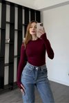 Bordo Basic Parmak Geçmeli Bluz