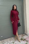 Bordo Midi Bisiklet Yaka Bel Aksesuar Detay Elbise