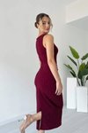 Bordo Midi Sıfır Kol Taşlı Elbise