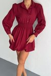 Bordo Mini Beli Gipeli Balon Etek Gömlek Elbise