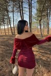 Bordo Mini Dalgıç Suni Kürklü Madonna Yaka Elbise