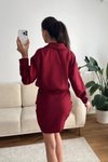 Bordo Mini Gömlek Eteği Büzgülü Elbise