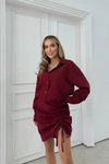 Bordo Mini Gömlek Eteği Büzgülü Elbise