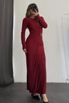 Bordo Uzun Bel Toka Detaylı Elbise
