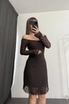 Kahverengi Dantel Mini Straplez İç Astarlı Elbise