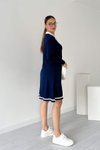 Lacivert Midi Uzun Kollu Polo Yaka Modal Elbise