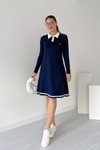 Lacivert Midi Uzun Kollu Polo Yaka Modal Elbise
