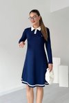 Lacivert Midi Uzun Kollu Polo Yaka Modal Elbise